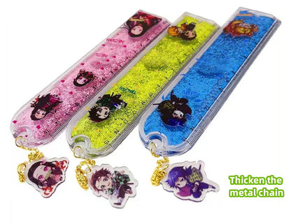 Tanjirou/Nezuko/Giyuu Lovely ruler for primary school children straight ruler hanging pendant quicksand ruler