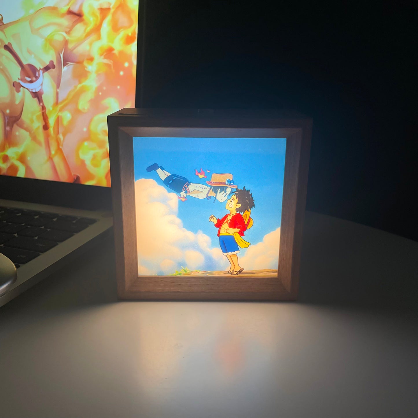 Luffy/Ace Luminous solid wood decorative painting small night light picture frame painting decoration