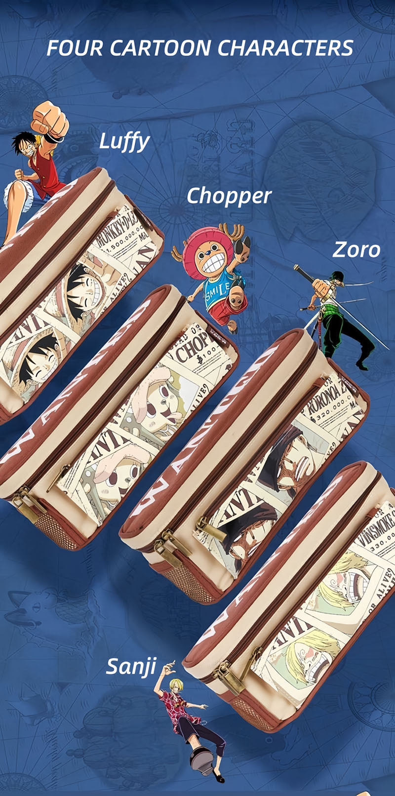 Luffy/Chopper/Zoro/Sanji figure pen bag with sufficient capacity