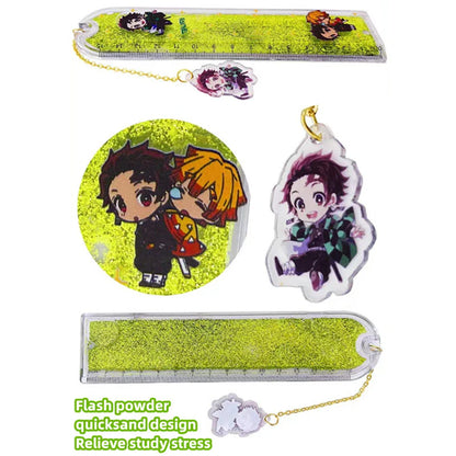 Tanjirou/Nezuko/Giyuu Lovely ruler for primary school children straight ruler hanging pendant quicksand ruler