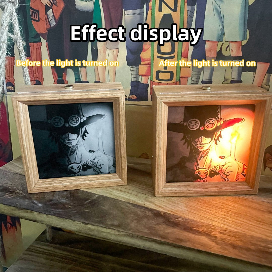 Luffy/Ace Luminous solid wood decorative painting small night light picture frame painting decoration