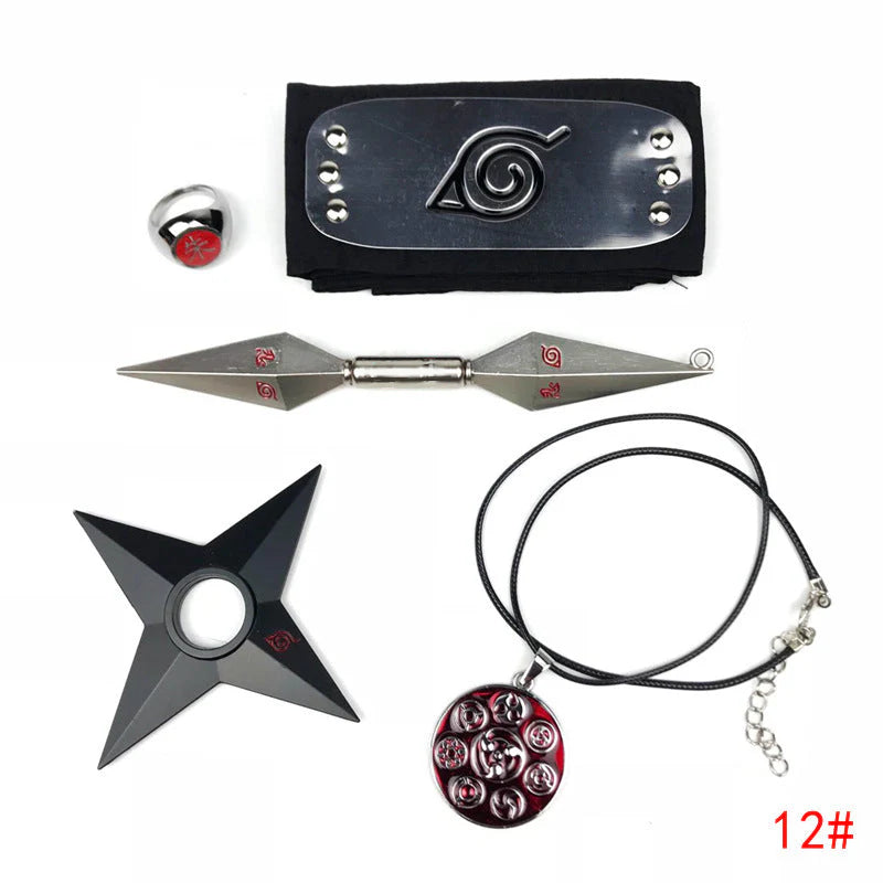 Sasuke1:1 metal kunaishuriken ring headband necklace suit