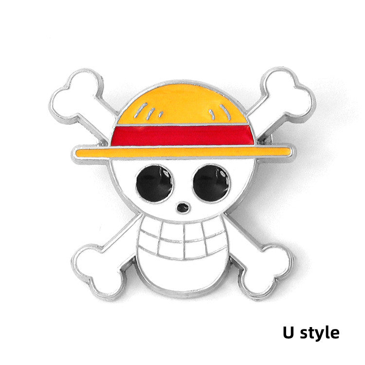 Luffy/Zoro/Sanji alloy skull mark straw hat cartoon badge brooch