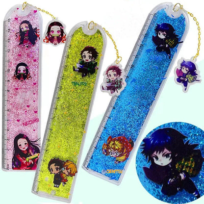 Tanjirou/Nezuko/Giyuu Lovely ruler for primary school children straight ruler hanging pendant quicksand ruler