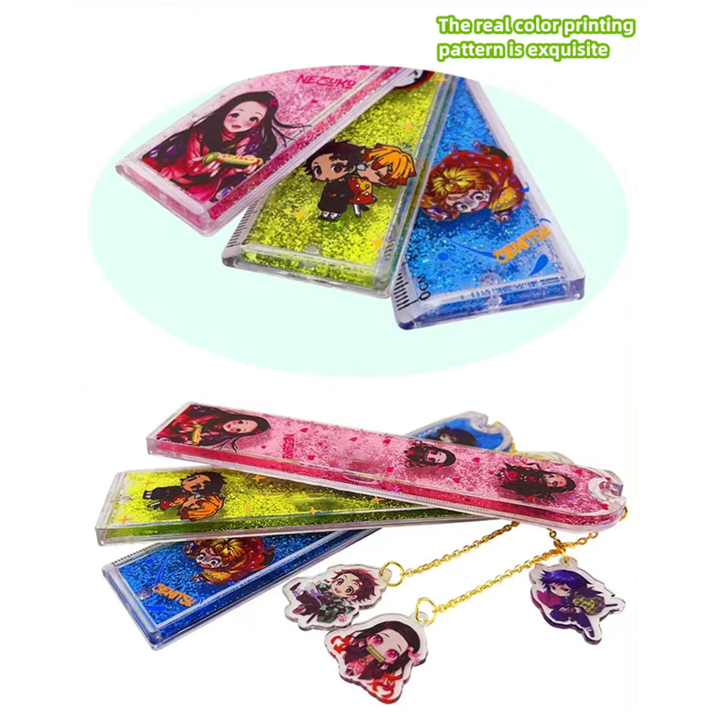 Tanjirou/Nezuko/Giyuu Lovely ruler for primary school children straight ruler hanging pendant quicksand ruler