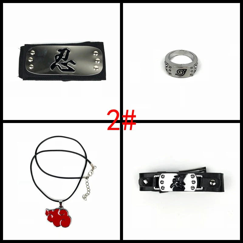 Sasuke1:1 metal kunaishuriken ring headband necklace suit