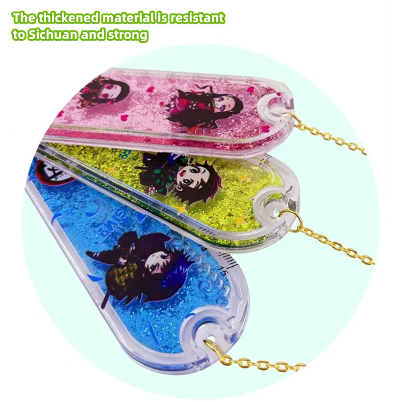 Tanjirou/Nezuko/Giyuu Lovely ruler for primary school children straight ruler hanging pendant quicksand ruler