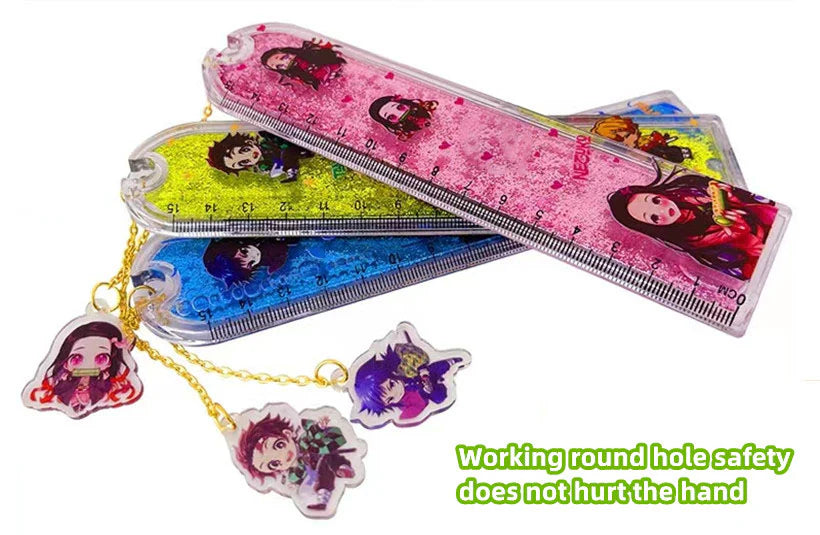 Tanjirou/Nezuko/Giyuu Lovely ruler for primary school children straight ruler hanging pendant quicksand ruler